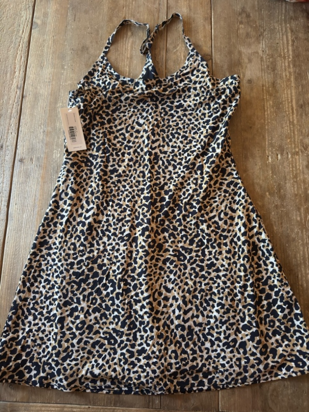 Outdoor Voices Leopard-Print Tennis  Dress Beige and Black size M